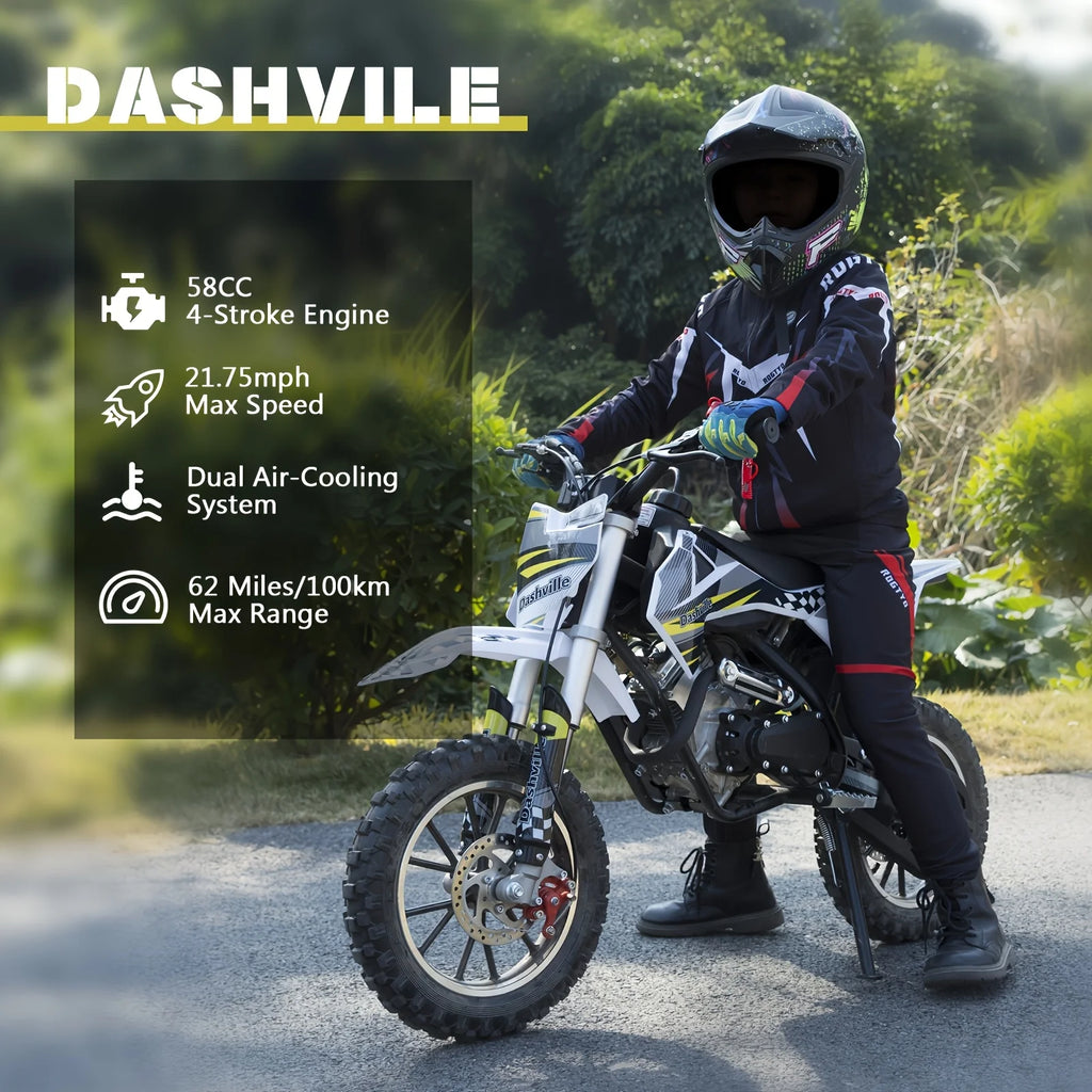 58Cc Dirt Bike, 4-Stroke Gas Powered Mini Pit Bike, Gas Dirt Bike for Children, Mini Motorcycle, Off-Road Bike, Holiday Present,