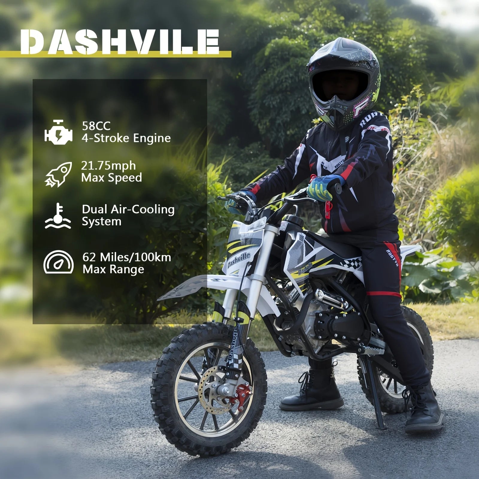 58Cc Dirt Bike, 4-Stroke Gas Powered Mini Pit Bike, Gas Dirt Bike for Children, Mini Motorcycle, Off-Road Bike, Holiday Present,