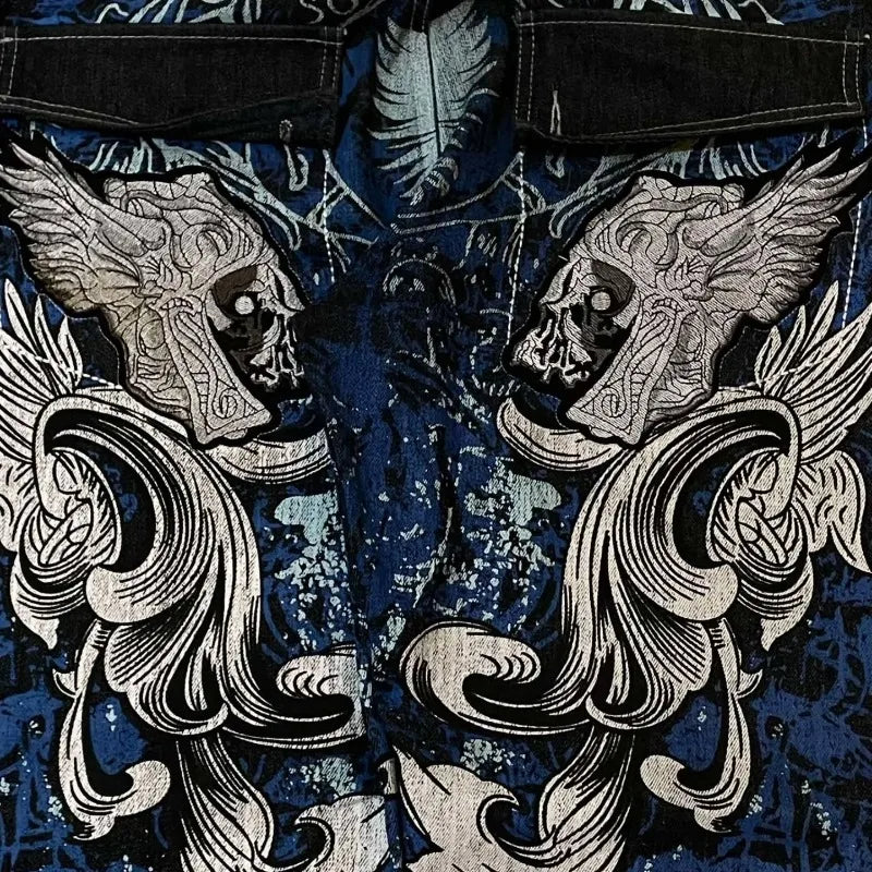 2025 American Fashion Trend Super Character Printed Baggy Jeans Men Y2K Street Harajuku Retro Popular High Waist Wide Leg Pants