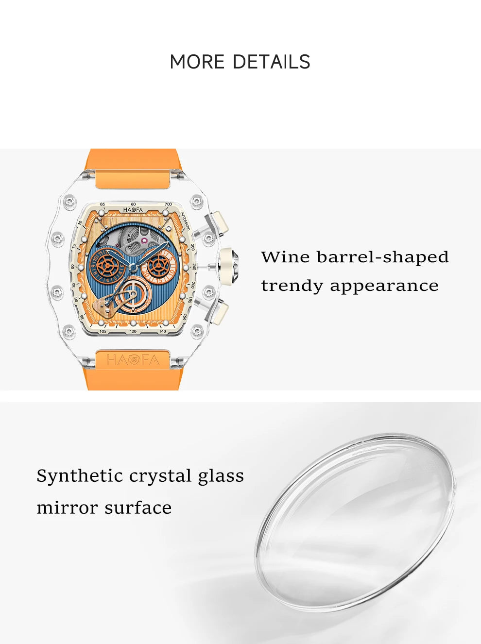 Haofa Luxury Synthetic Crystal Case men watches Automatic Mechanical Chronograph Vintage man watches Fashion 2368