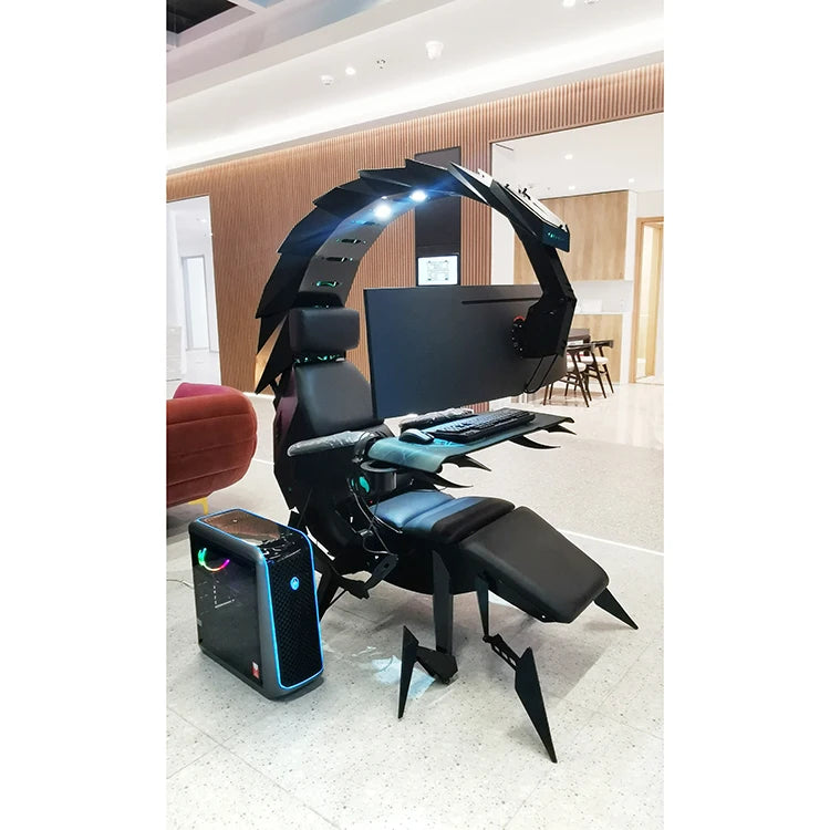Ergonomic cooling Integrated Scorpion Chair Workstation Chair automatically tilts to support up to five monitors