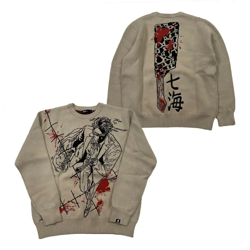 Heavyweight Anime Character Y2K Style Oversized Knitted Sweater Couple Loose Autumn Winter Overhead Knitted Pullover