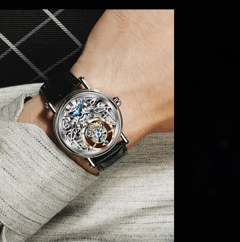 Haofa Tourbillon Watch for Men CNC Classical Texture Engraving Sapphire Manual Skeleton Movement Mechancial Watch Business 1602