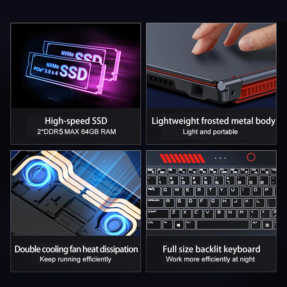 16.1 Inch Gaming Laptop RTX4050 6G Intel Core i9-13900HK Windows11 RAM Max 64GB DDR5 2*M.2 NVME 2TB SSD WiFi Office Notebook