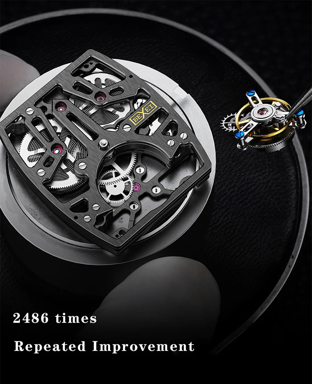 BEXEI K9 Sapphire Crystal Flying Tourbillon Man Watch Manual Skeleton Movement Men's Luxury Watch Vintage