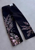 Y2K Japan Cherry Blossom Knight Embroidery Black Baggy Jeans Men High Street Vintage Hip Hop Fashion Couple Wide-leg Denim Pants