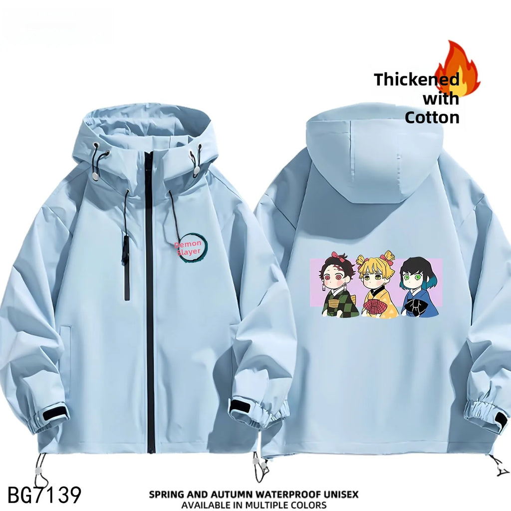 Ruike Men's Thiened Cotton Hooded Jaet Casual Outdoor Waterproof Spring Autumn Winter Anime Ghost Slayer Coat Jaet