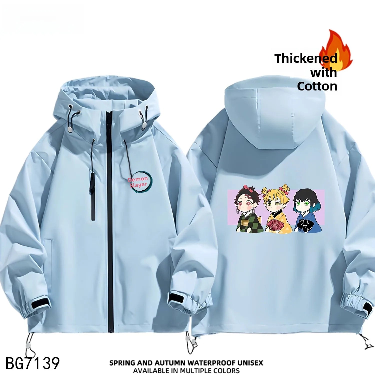Ruike Men's Thiened Cotton Hooded Jaet Casual Outdoor Waterproof Spring Autumn Winter Anime Ghost Slayer Coat Jaet