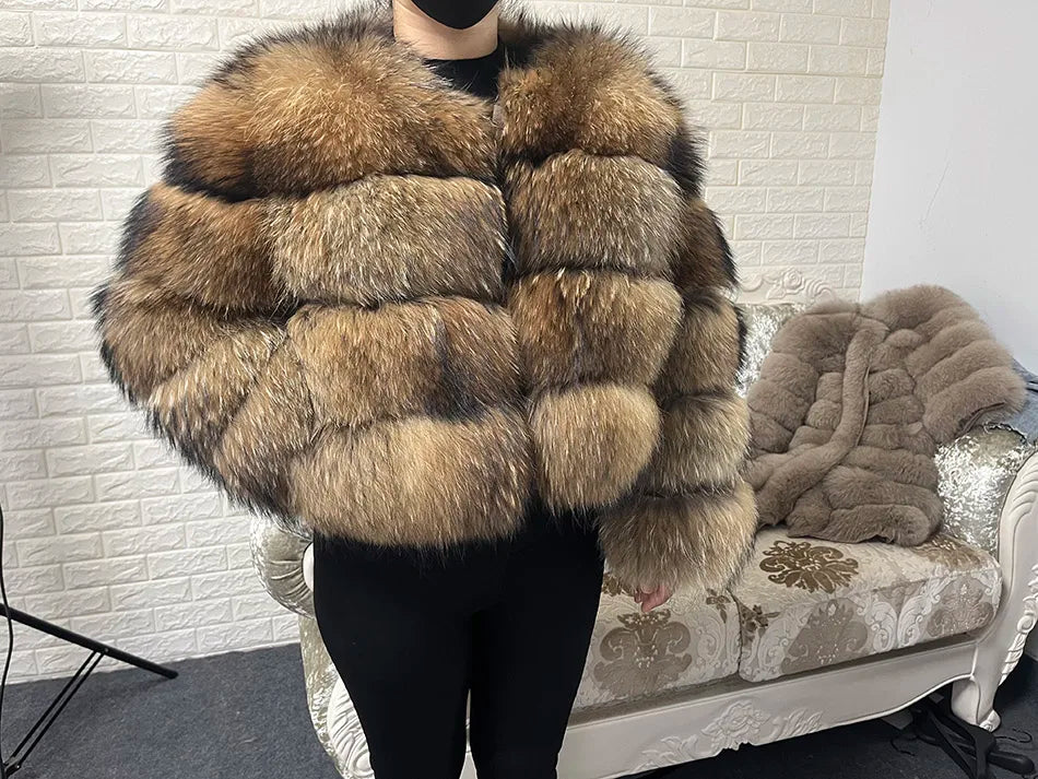 2025 maomaokong Super Hot Winter Women Luxury Thick Real Raccoon Fur Coat Natural Fox Fur Jacket Plus Size Jackets Female Vest