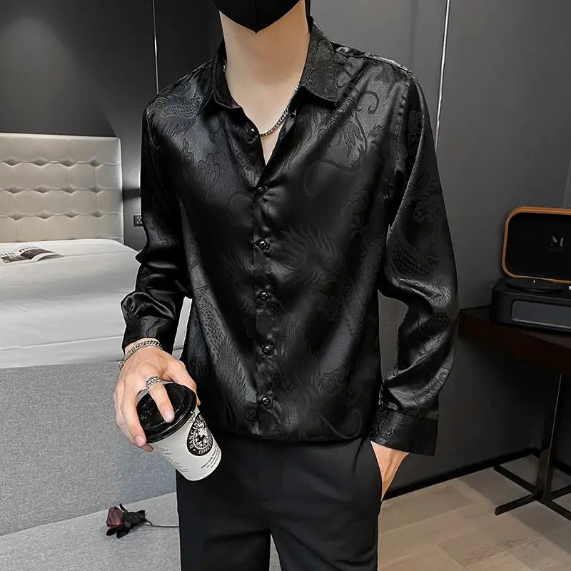 Shirts For Men Business Black Man Shirt Funny Plain Anime Graphic High Quality Luxury Summer Fashion 2025 Trend Slim Fit Silk