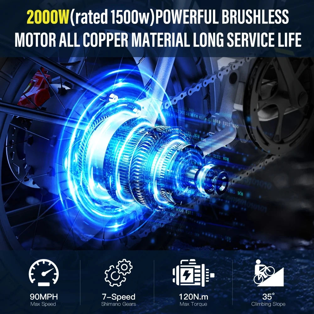 Coswheel GT20S adult E-bike 1500W 48V27.5Ah battery commute Electric Bike,20-inch Fat Tire E-Mountain bike