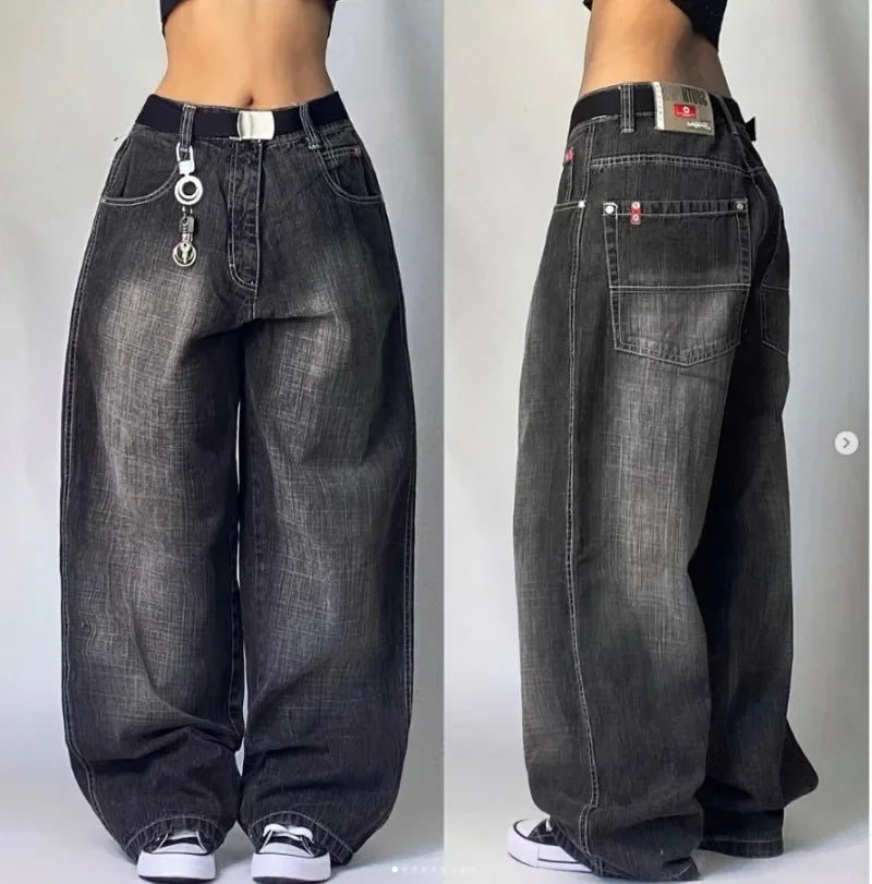 American Retro Hip-Hop Cherry Blossom Dragon Embroidery Baggy Jeans For Men and Women Y2K New Gothic Hip-Hop Casual Street Wear