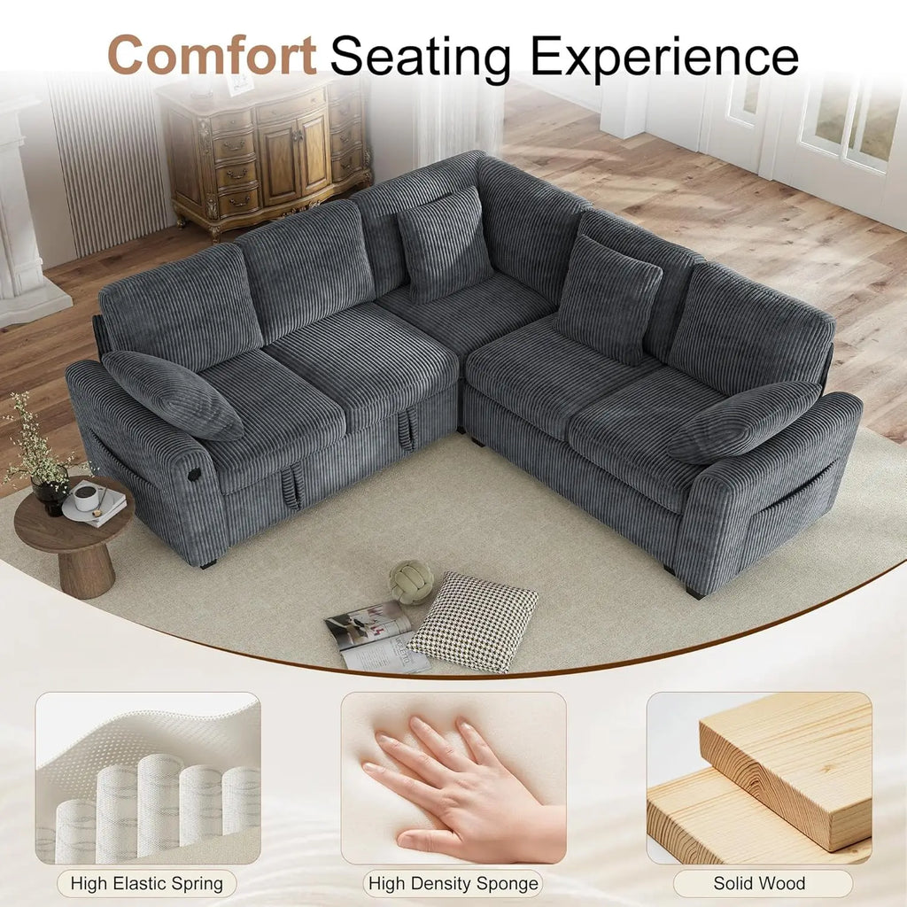 L Shaped Sectional Sleeper Sofa with Pull Out Bed Storage USB Charging Living Room Apartment, Custom
