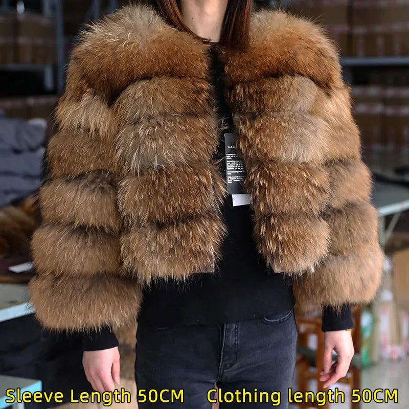 2025 maomaokong Super Hot Winter Women Luxury Thick Real Raccoon Fur Coat Natural Fox Fur Jacket Plus Size Jackets Female Vest