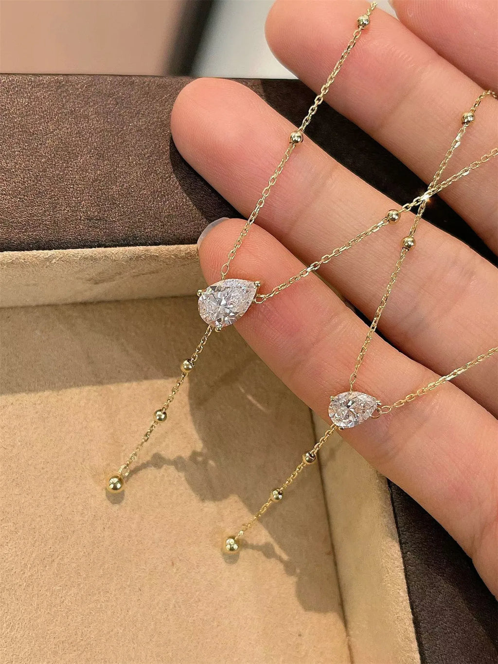 18K Solid Gold Lab-Grown Pear Shape Diamond Necklace, 0.5CT/1CT Fringe Teardrop Pendant with IGI Certificate, Customizable