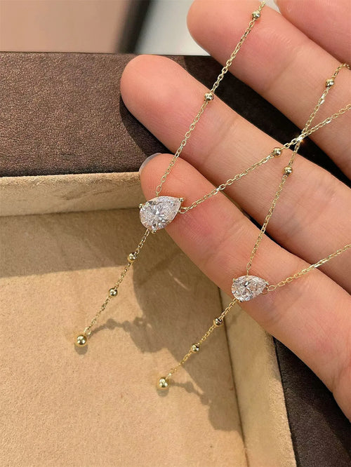 18K Solid Gold Lab-Grown Pear Shape Diamond Necklace, 0.5CT/1CT Fringe Teardrop Pendant with IGI Certificate, Customizable