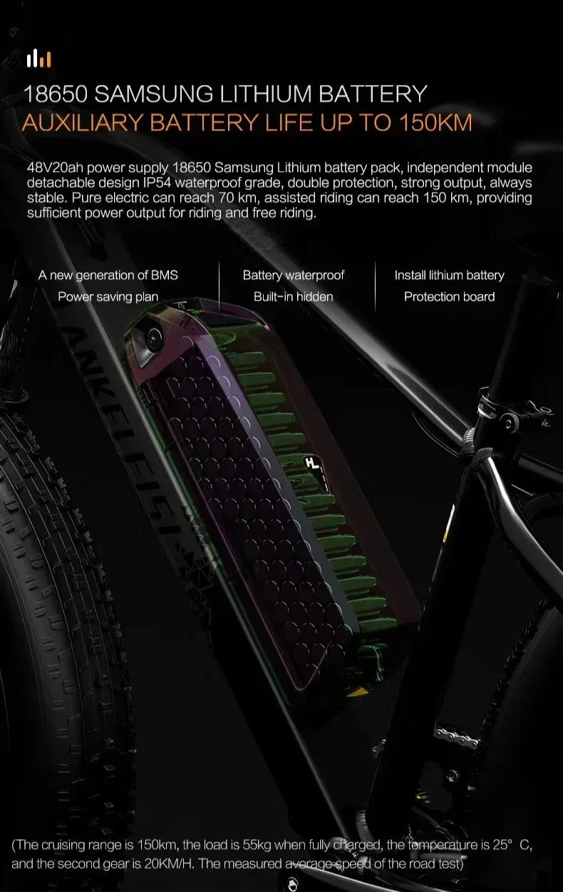all-terrain Electric Bike adult auxiliary Electric Bicycle 2000W motor 48V 20AH battery 26*4.0 fat tire mountain E-Bike 52KM/H