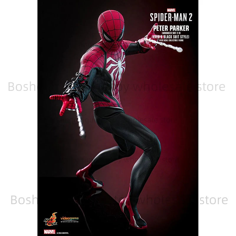 Original Hot Toys VGM66 Spider Man 2 Peter Parker Advanced Suit 2.0 Red and Black Suit Style 1/6 In Stock Anime Action Model Toy