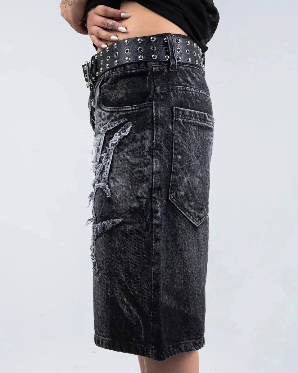 Goth Retro Men Baggy Unisex Short Pants Y2K Phantom Jeans High Street Spider Embroidered Patch Hip Hop Streetwear Straight Jeans