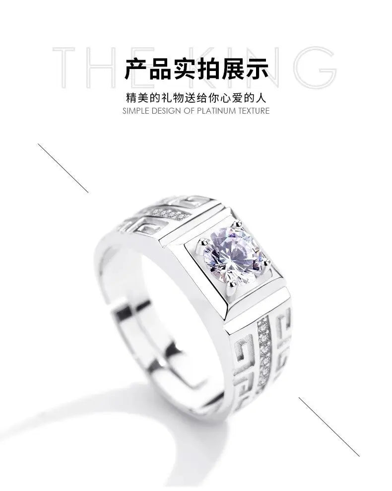 Luxury PT950 Platinum Men's Greek Key Square Moissanite Pave Engagement Wedding Ring Adjustable Band Anniversary Gift Jewelry Sp