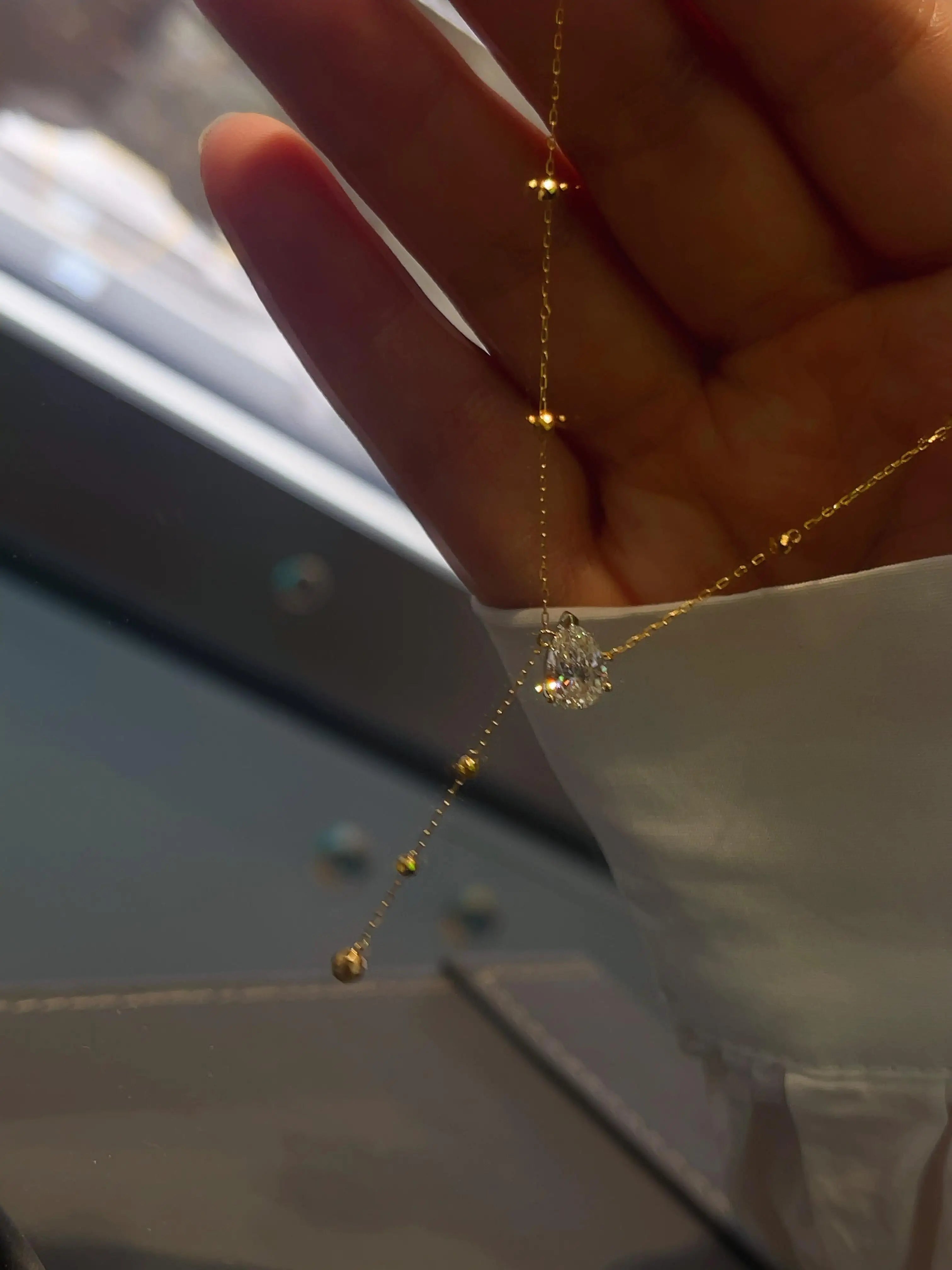 18K Solid Gold Lab-Grown Pear Shape Diamond Necklace, 0.5CT/1CT Fringe Teardrop Pendant with IGI Certificate, Customizable