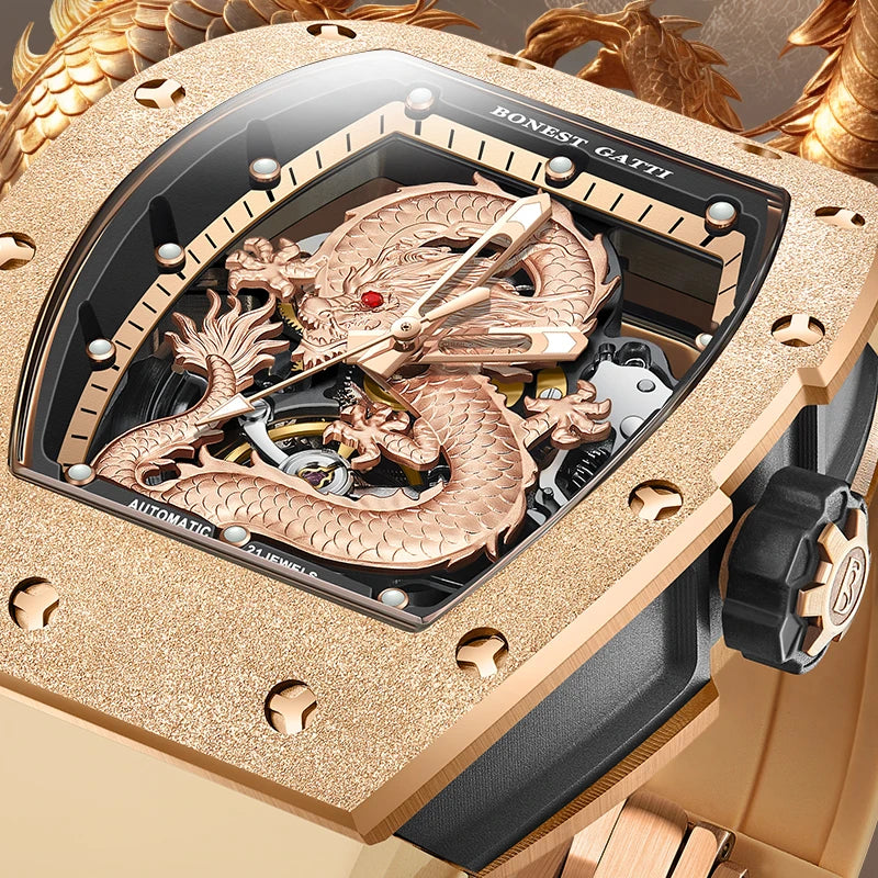 Bonest Gatti New Dragon Wrist Watch New Stainless Steel Case Luxury Fashion Business Watches for Men