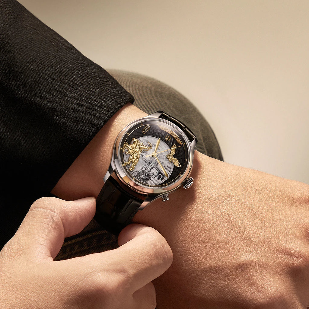 Lucky Harvey 3D Hero Genghis Khan Chiming Watches Guilloché Relief Dial Motion Movement Limited Automatic Mechanical Wristwatch