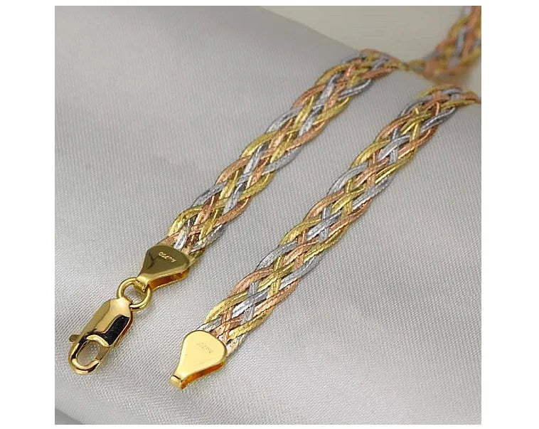 Necklace For Women Men Unisex 18K Pure Gold Weaving Chain Flat wide chain Knitted Chains Necklace Choker Vintage Collares Mujer
