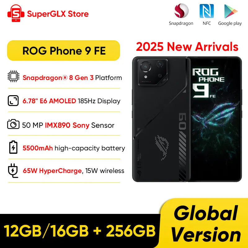 2025 New ASUS ROG Phone 9 FE 5G Gaming Phone Snapdragon 8 Gen 3 6.78" 185Hz E6 AMOLED Display 50MP Sony IMX890 65W HyperCharge