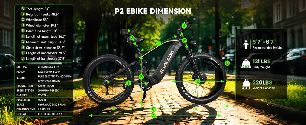 BAOLUJIE Peak 5000W Electric Bicycle Motor Electric Bike 26*4 Inches Tire Mountain E-bike 52V 23Ah Battery 36MPH Full Suspension