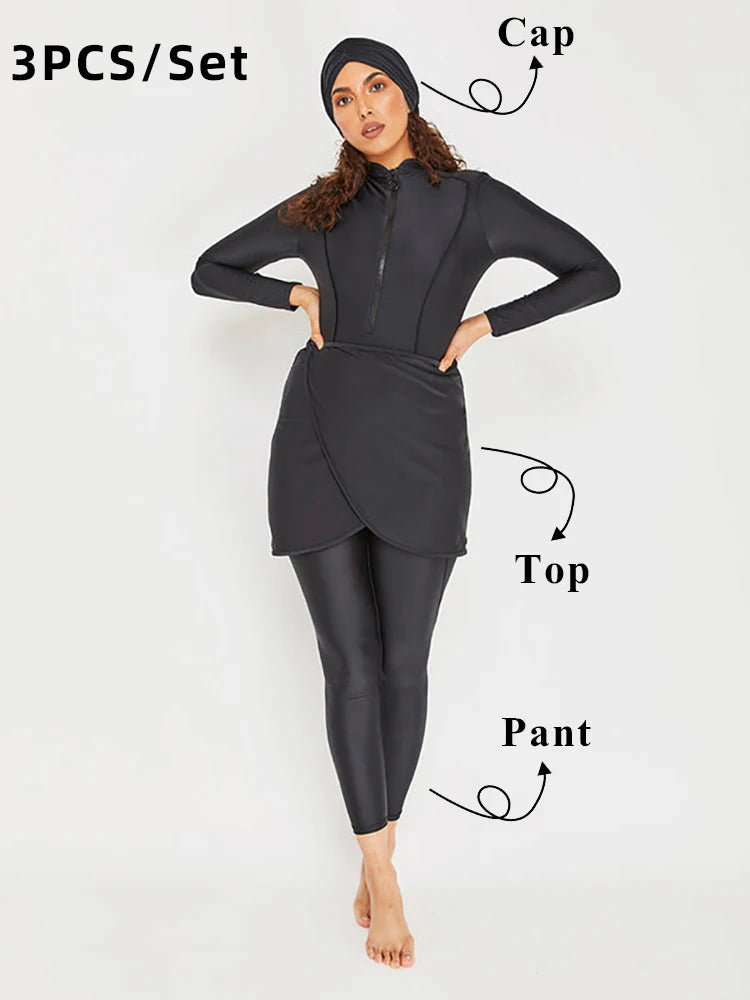 New Burkini Femmes Muslim Swimwear Women Modest Hijab Long Sleeves Sport Swimsuit Islamic Bathing Suit, Quick Drying, UPF50+