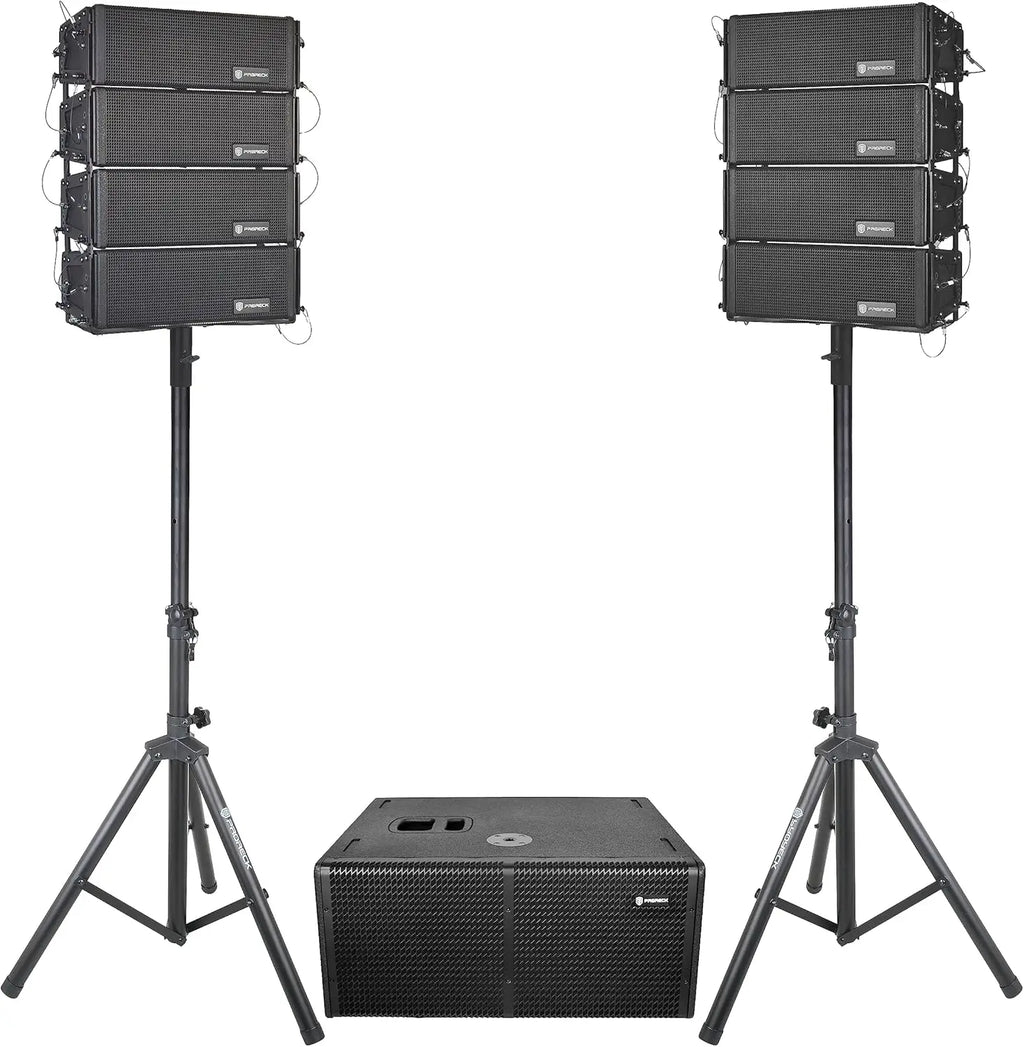 PRORECK Concert Set 6000W PA: dual 4" line arrays & 12" Active subs. Bluetooth, DSP. Perfect for concerts/large events.