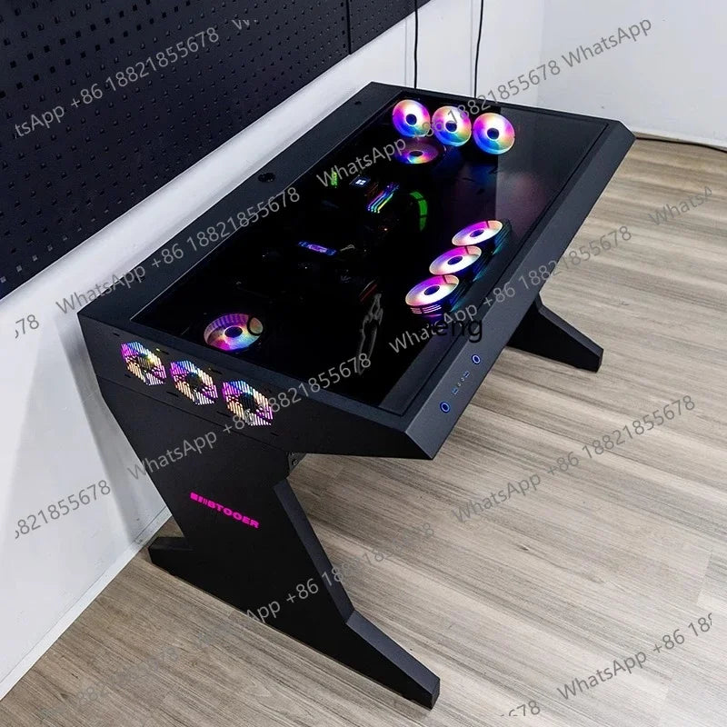 btooer Computer Case All-in-One Desk Cool Sci-fi Water Cooling Irregular Built-in Fully Transparent Large Case E-sports