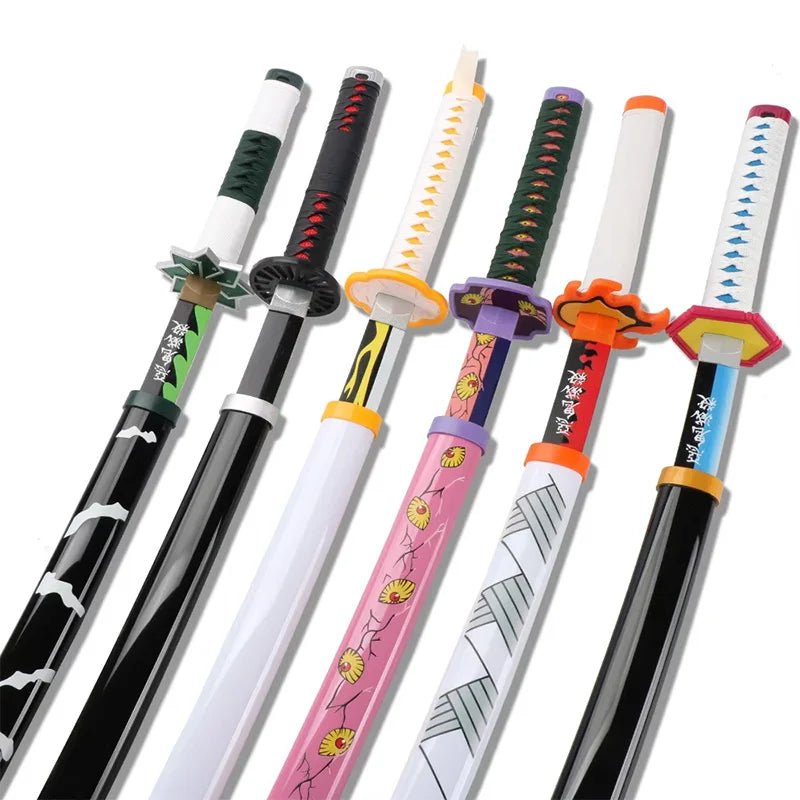 104cm Anime Slayer Katana Sword Kimetsu no Yaiba Wooden Cosplay Anime Weapons Sword Toy Katanas with Display Stand and Belt
