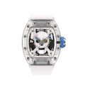 CRONUSART Men Automatic Watch 50mm Tonneau Mechanical Wristwatch Sapphire Case & Mirror Luminous Fluororubber Strap Skull Dial