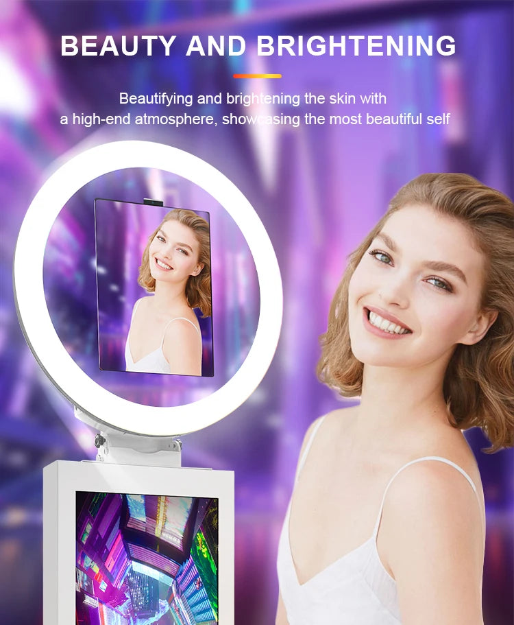 Magic Mirror LCD Photo Booth Machine with LED Ring Light Photobooth Machine for iPad 9.7-13inch for Party iPad Photobooth Lcd