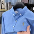 High end brand men's long sleeve shirt fashion cartoon embroidery comfort silk cotton solid color luxury golf casual lapel top