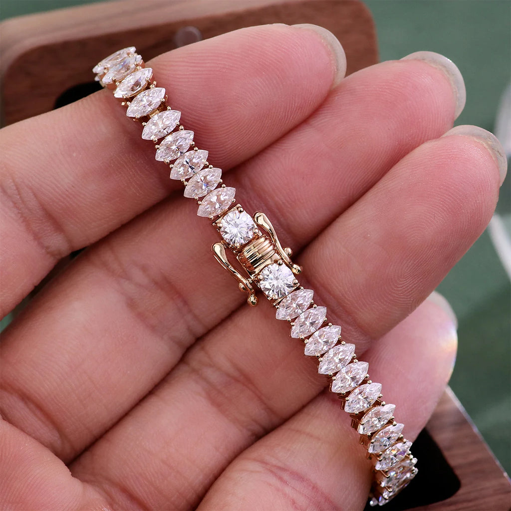 Provence Luxury Tennis Bracelet 6.25In Yellow Gold Marquise cut DEF/VS Lab Diamonds Chain Fine jewelry for Women Men Custom