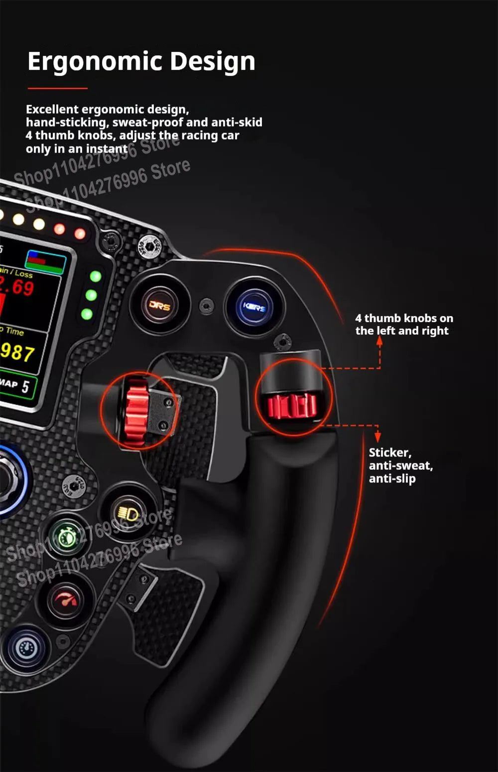 PC Formula Steering Wheel Racing Simulator Steering Wheel Carbon Fiber Steering Wheel with 4.3" Display For Simagic FX PRO