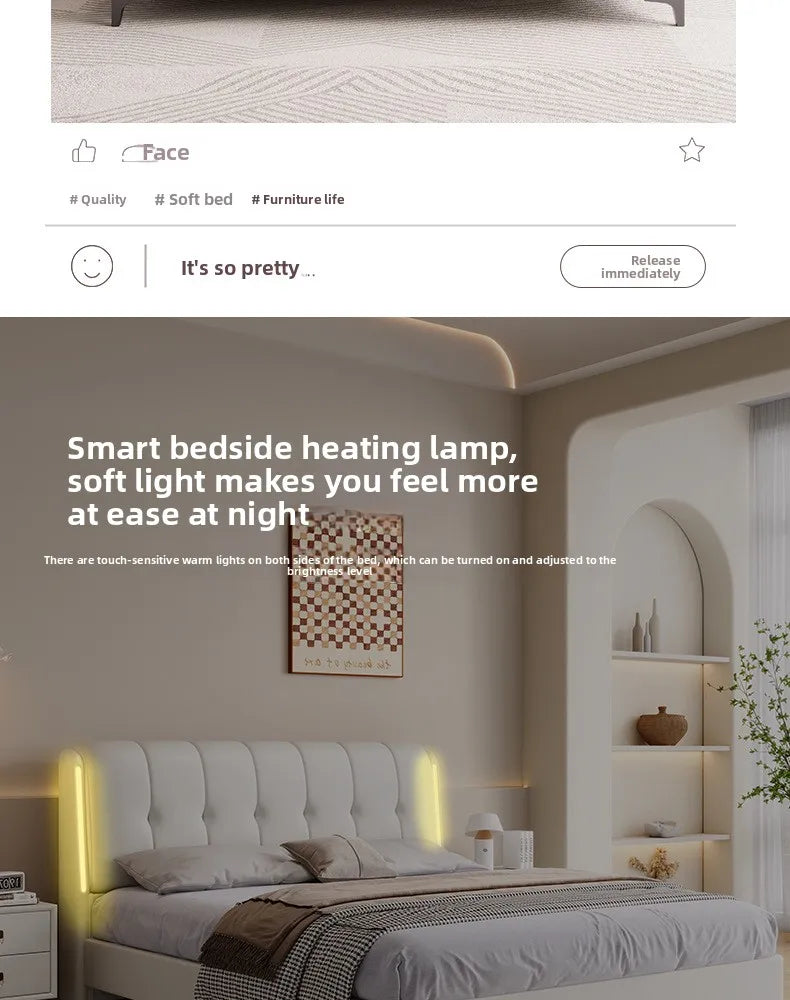 Cream white bed modern minimalist master bedroom bed frame light luxury comfortable bases e armações de cama interior furniture