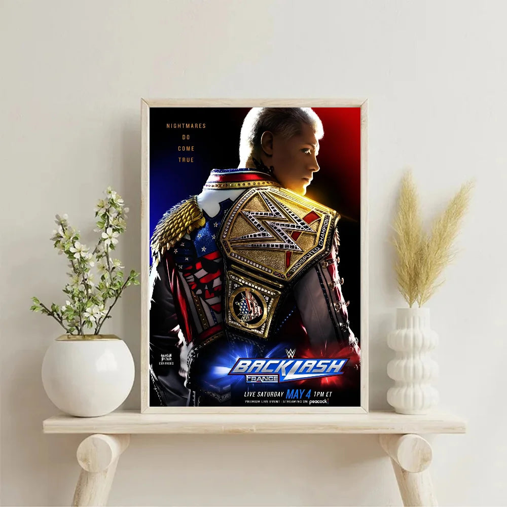 W-WWE Poster Self-adhesive Art Waterproof Paper Sticker Coffee House Bar Room Wall Decor