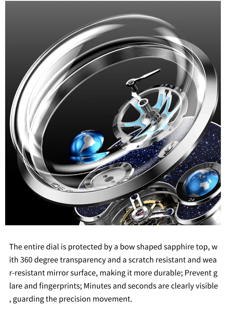 IDEAL KNIGHT Tourbillon Watch 6805 Men Automatic Mechanical Watch 100% Official Original Blue Earth Series Men Watch High Gift