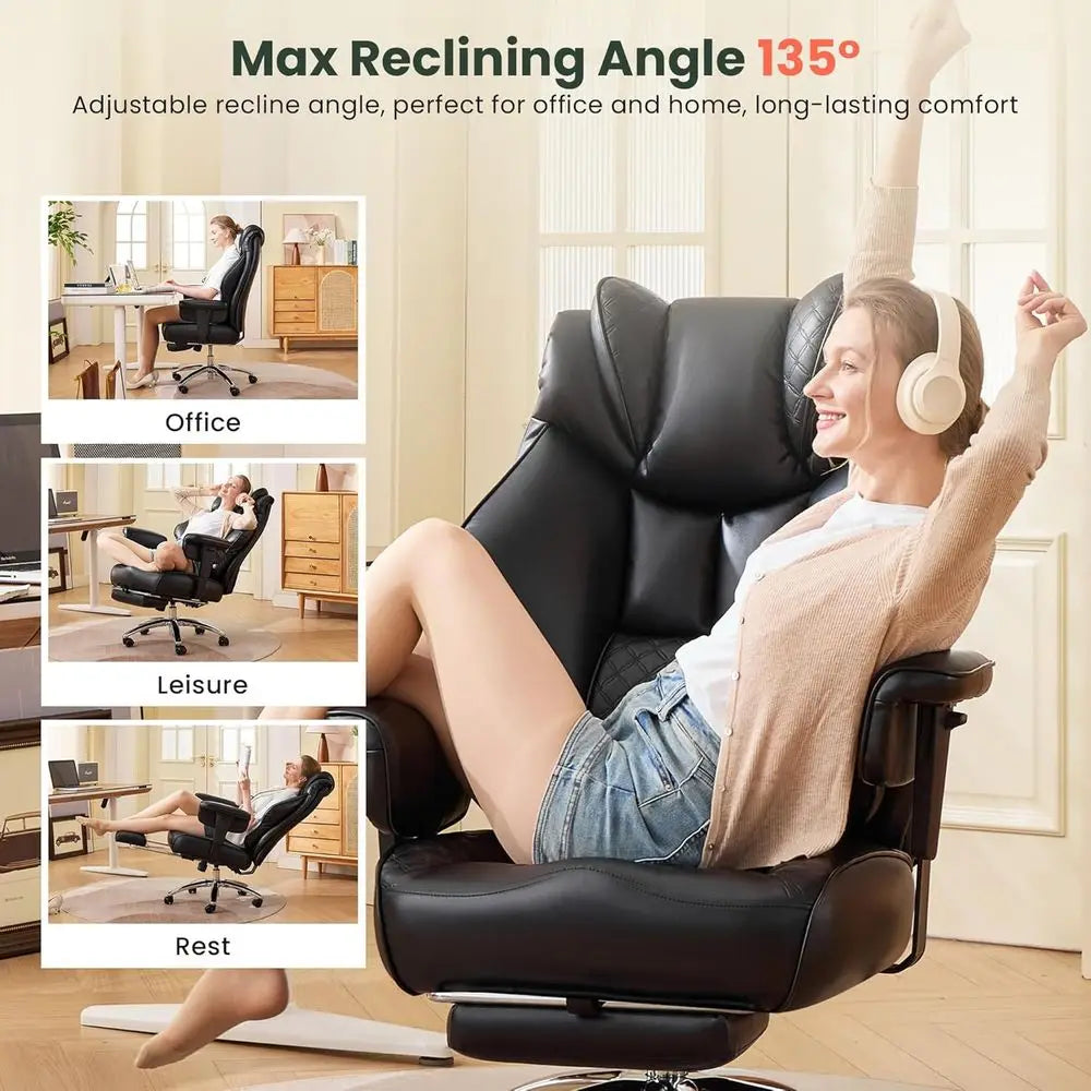 Ergonomic High-Back Leather Office Chair with Adjustable Lumbar Support and Extra Wide Seat for Big and Tall, Gaming and Executi