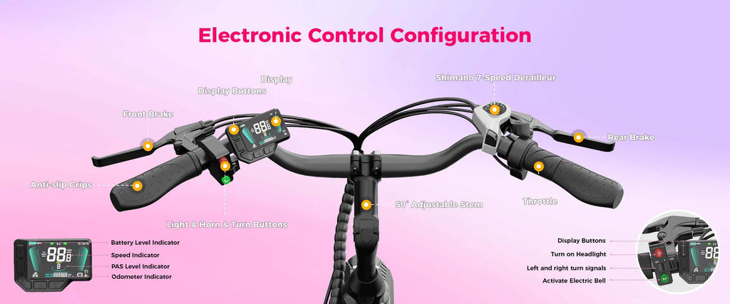 24" Fat Tire Electric Bike 48V 1100W Peak 28MPH Adult Mountain Commuter E-Bike