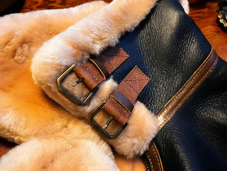 Sheepskin Suit Men's Lambskin Genuine Leather Overcoat Motorcycle Short Leather Fur Coat