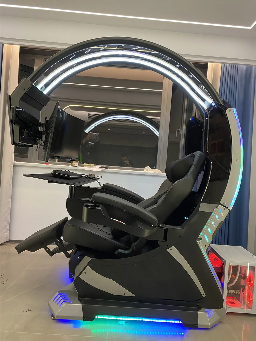 Custom Support 2 Screens Super Dream Pod Zero Gravity Recline Tilting PC Gaming Racing Chair Gaming Cockpit