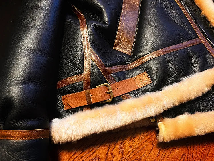 Sheepskin Suit Men's Lambskin Genuine Leather Overcoat Motorcycle Short Leather Fur Coat