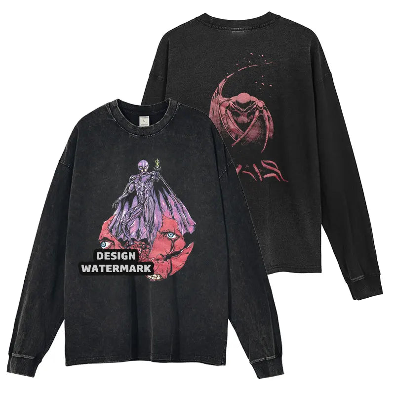Anime Griffith Sweater Oversized Vintage Washed B -Berserk Long Sleeve T Shirt Manga Guts Pullover Zodd Sweatshirts 100% Cotton