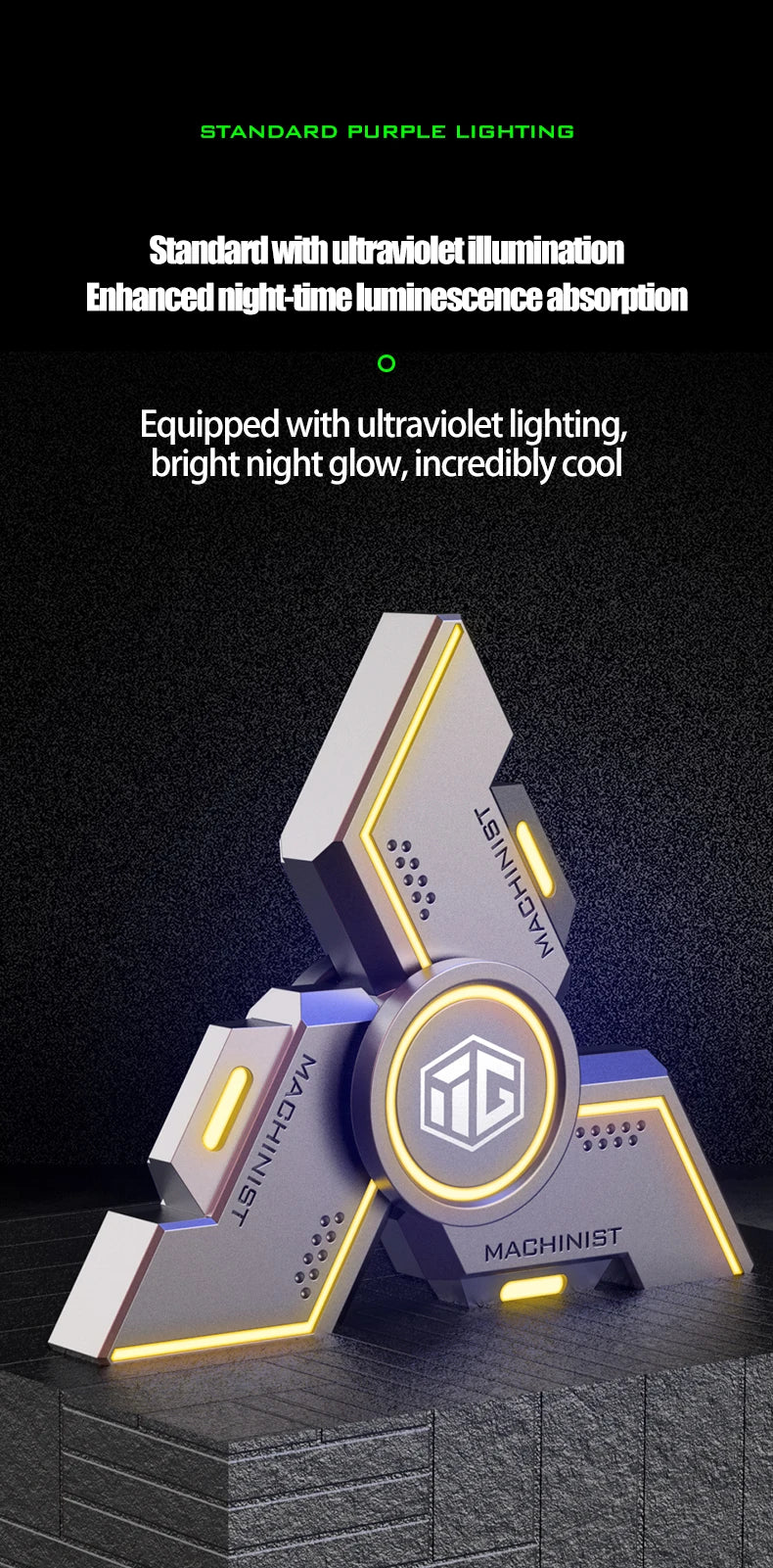 New Technology Smart Black Technology Fidget Spinner Metal Alloy Gyro Luminous Hand Stress Relief Toy Boy Adults Birtday Gifts