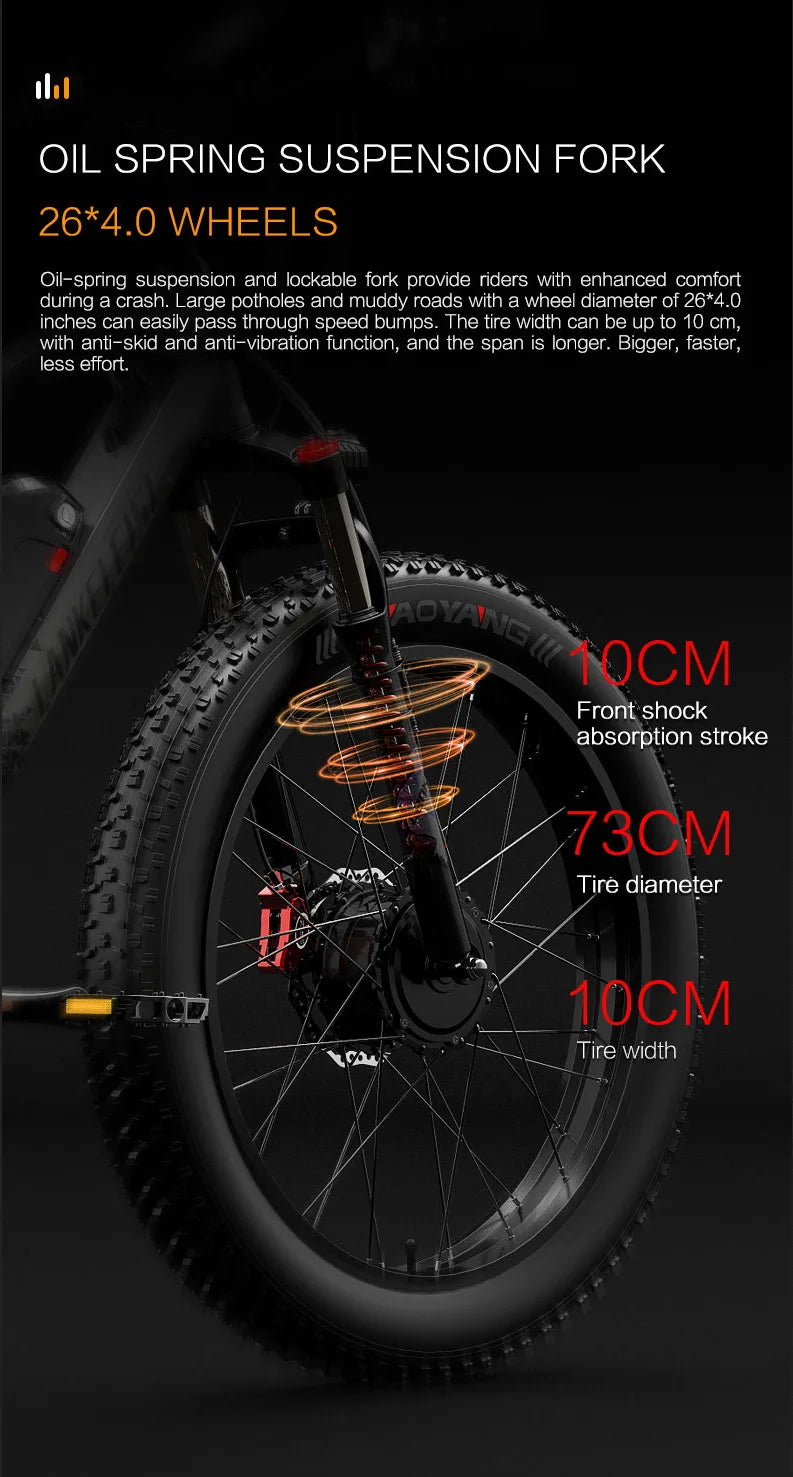 2000W LANKELEISI MG740PLUS Electric Bike 26" 48V 20AH Dual Motor Mountain E-bike